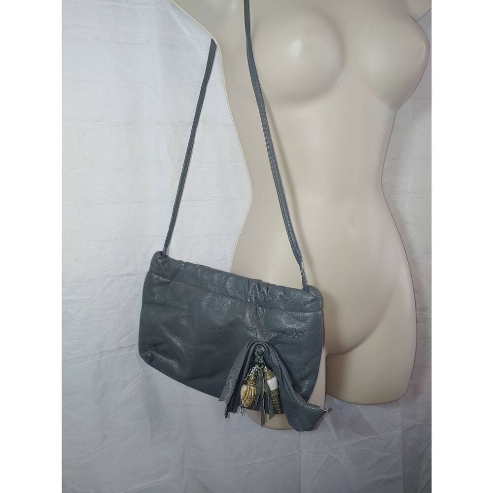 Vintage Women's Grey Leather Clutch Shoulder Bag